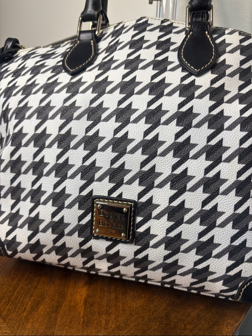 Dooney & Bourke Black and White Houndstooth Tote - Picture 3 of 16